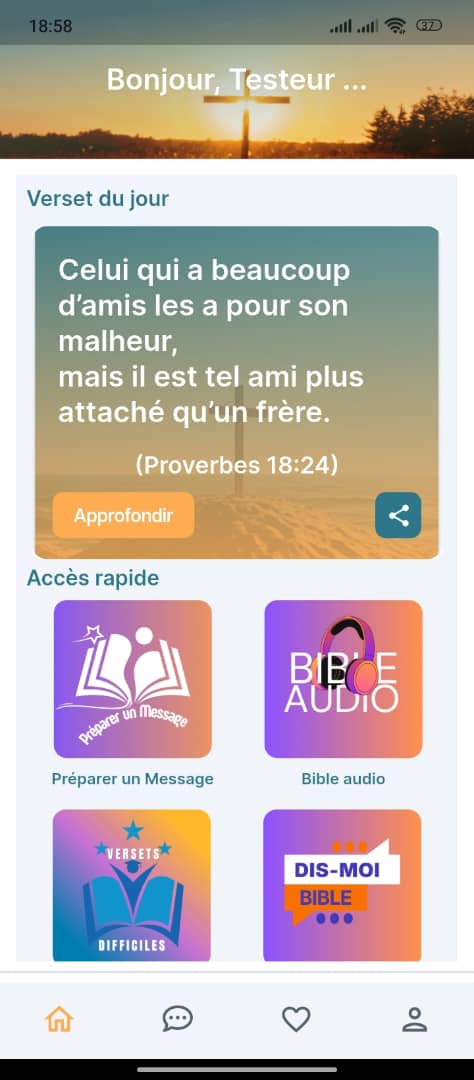 Écran d'accueil Go Sermon avec verset du jour